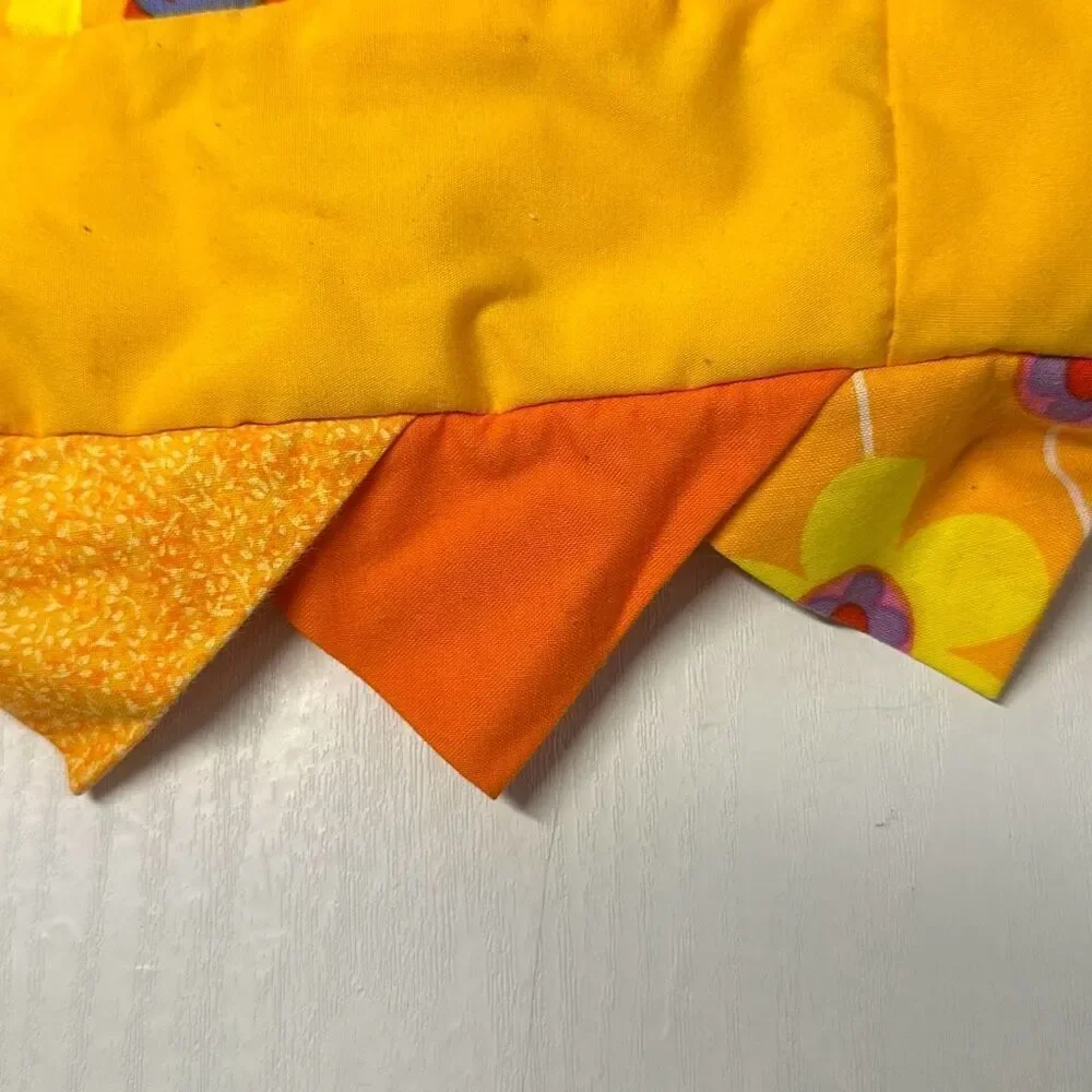 Handmade Orange Yellow Purple Quilted Throw Pillow Cover 13” x 13”‎